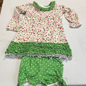 Sugar Bee Size 3 Ruffled Floral/Polka Dot Dress w/Bloomers.